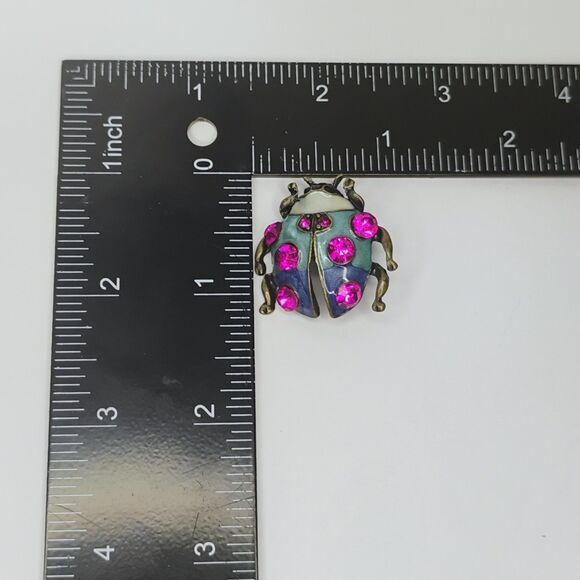 Fashion Enamel Crystal Insect Brooch Pin Beatle Blue & Pink Bug Jewelry Gift - Picture 6 of 7
